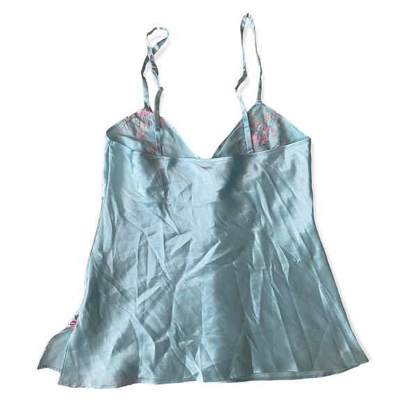 y2k floral embroidered baby blue silk cami lingerie top - Picture 3 of 4